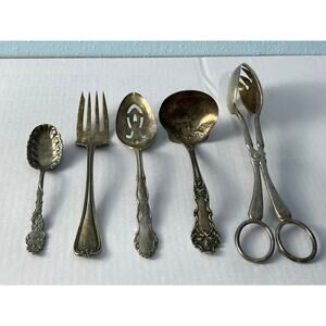VTG Rogers Bros Silverplate Serving Utensils Lot Ladle Fork Pierced Spoon Tongs